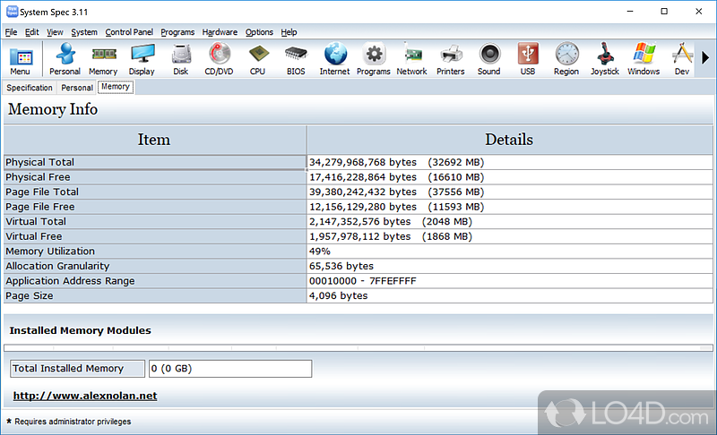 View info about hardware - Screenshot of System Spec