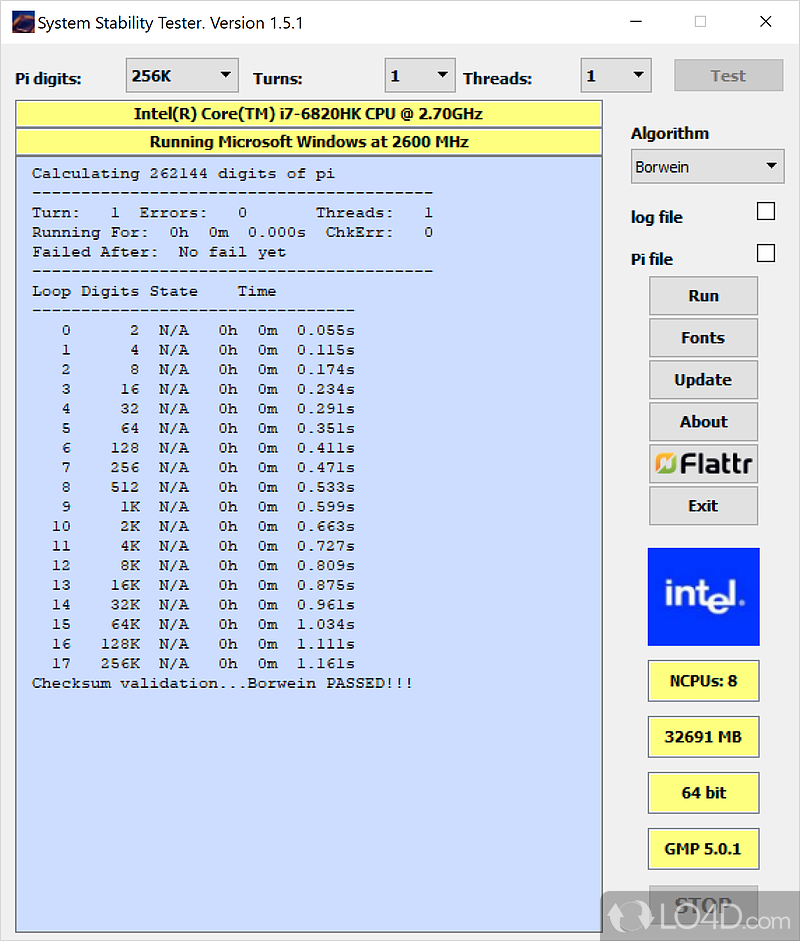 Put pressure on CPU and RAM to test out functionality with various customizable parameters - Screenshot of System Stability Tester