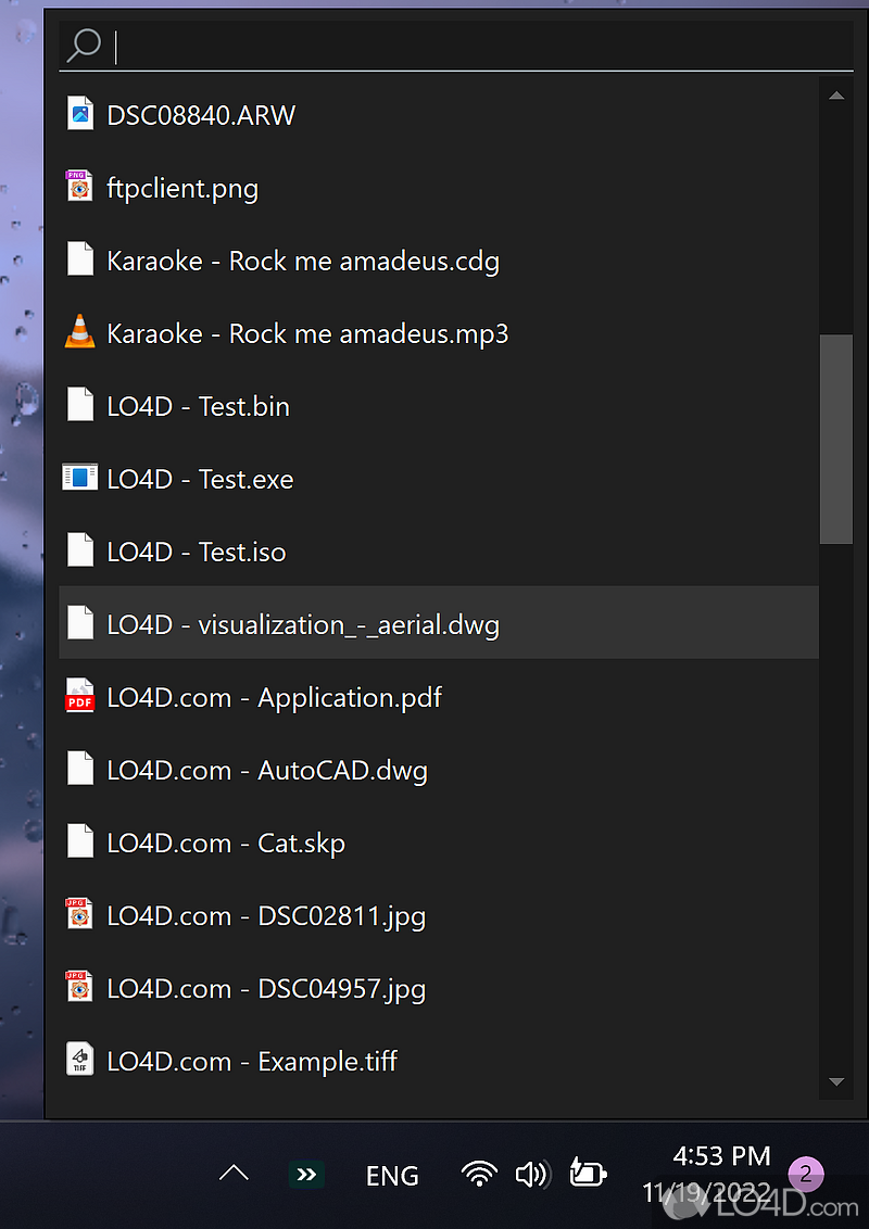 Solution for having all frequently accessed files - Screenshot of SystemTrayMenu