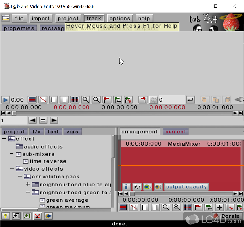 ZS4 Video Editor: User interface - Screenshot of ZS4 Video Editor