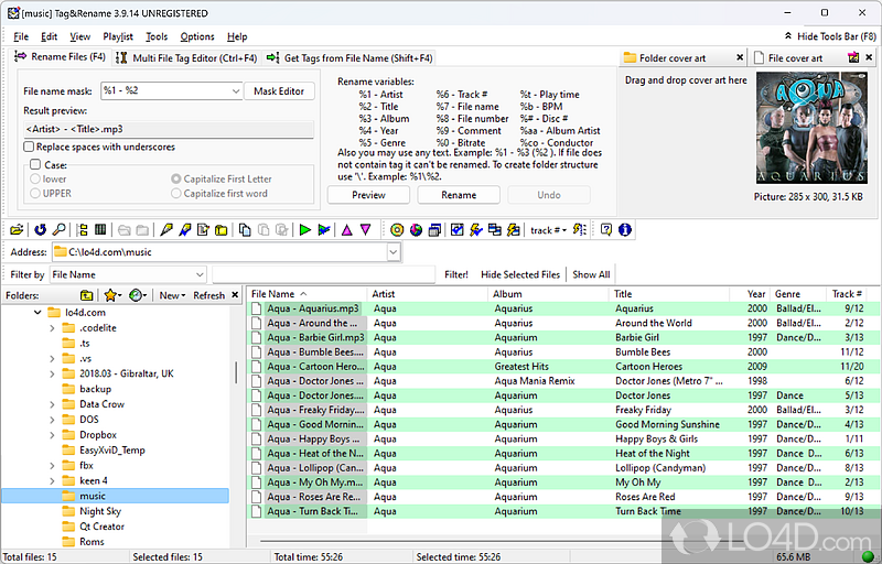 Music files tag editor that easily handles all popular digital audio format - Screenshot of Tag&Rename