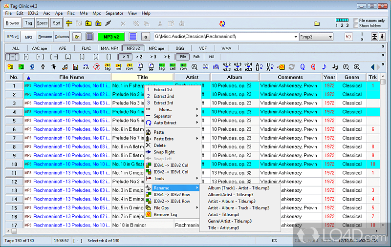 Tag editor/file renamer for MP3, WMA, OGG, APE, FLAC, MPC, & VQF files - Screenshot of Tag Clinic
