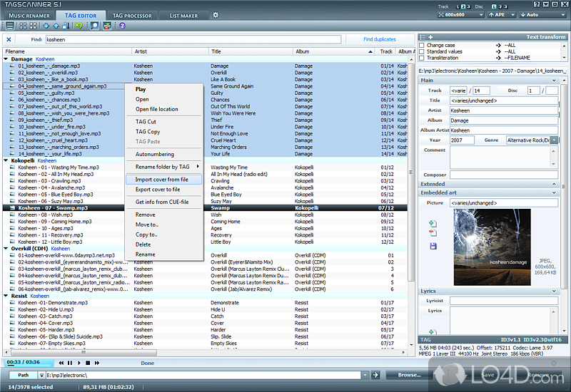 Resourceful song manager for files and tags - Screenshot of TagScanner