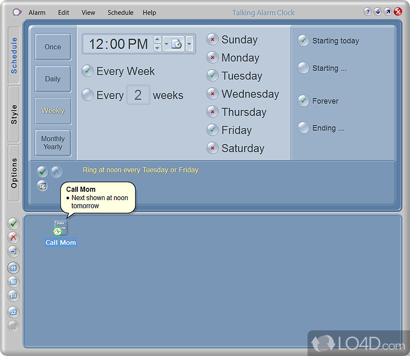 Uses Microsoft Agent to remind you of events and appointments - Screenshot of Talking Alarm Clock