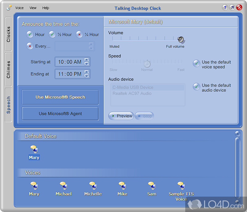 Be acoustically alerted of the time - Screenshot of Talking Desktop Clock