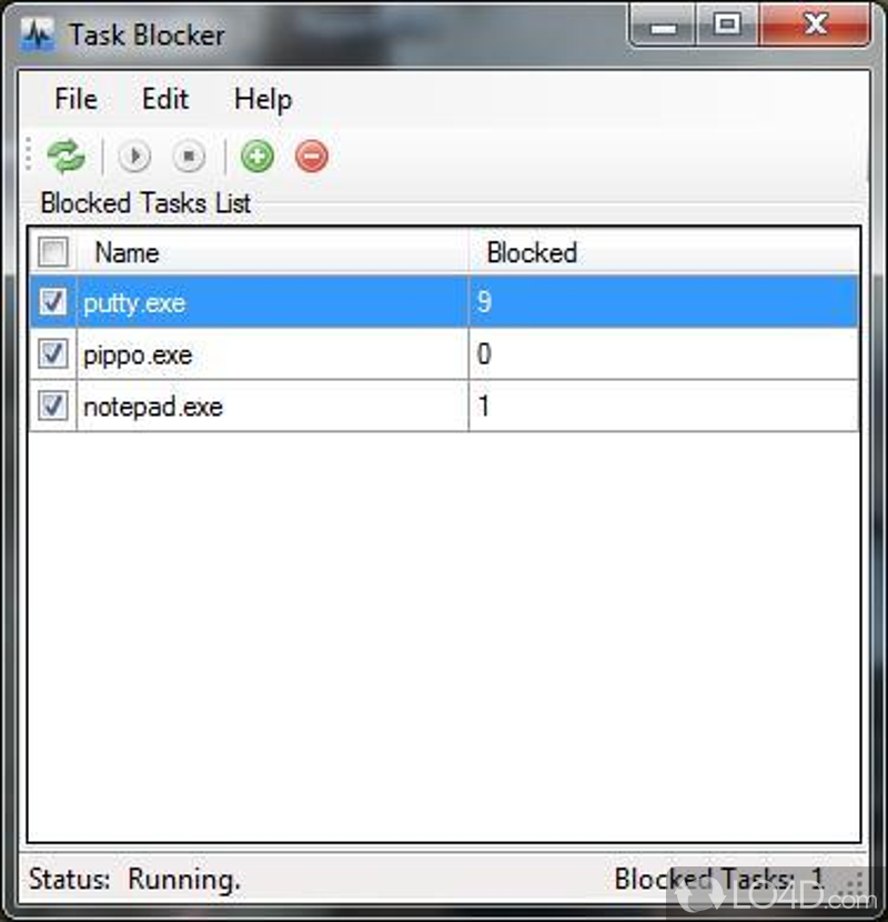 Block access to other programs by manually choosing the EXE files - Screenshot of Task Blocker