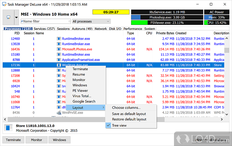 Analyze tasks and processes on your PC - Screenshot of Task Manager DeLuxe