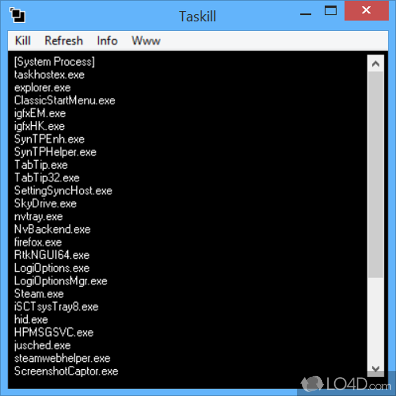 Process viewer and killer - Screenshot of Taskill