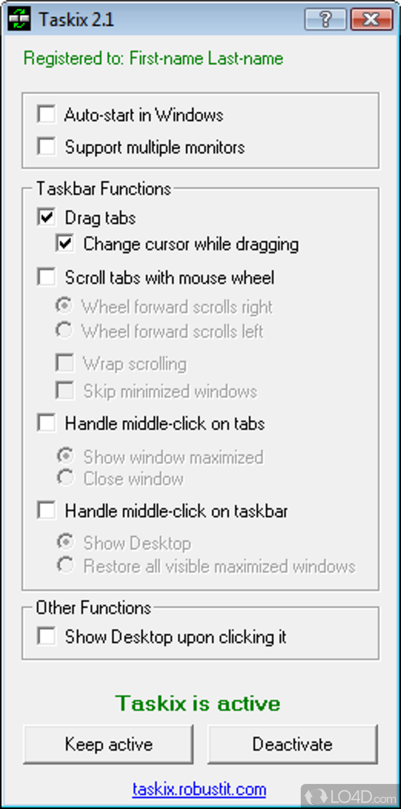Reorder taskbar tabs - Screenshot of Taskix