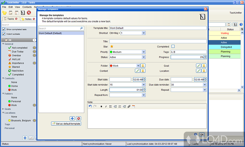 Completely free organizer software - Screenshot of TaskUnifier