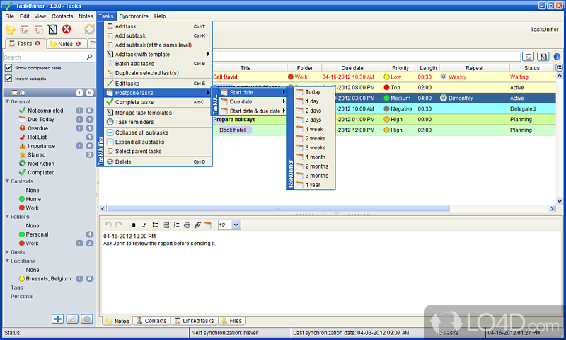 TaskUnifier: User interface - Screenshot of TaskUnifier