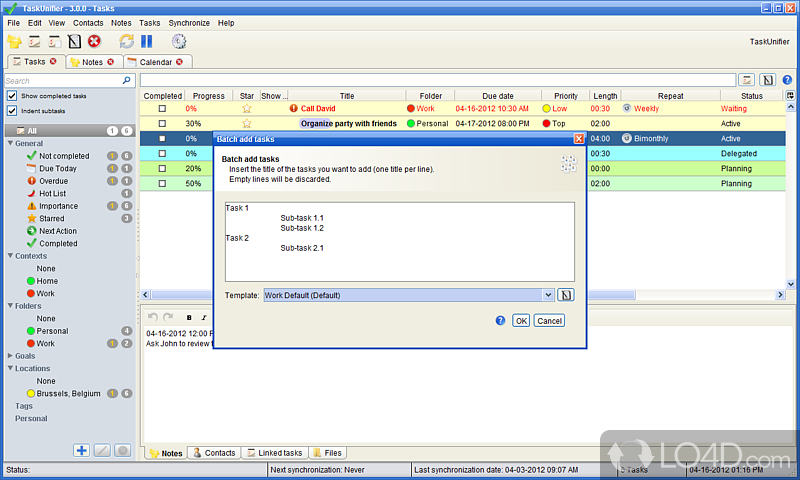 Small task management program - Screenshot of TaskUnifier