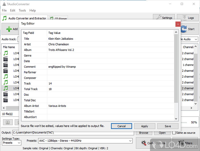 Advanced and multithreaded audio converter-extractor and CD Ripper - Screenshot of TAudioConverter