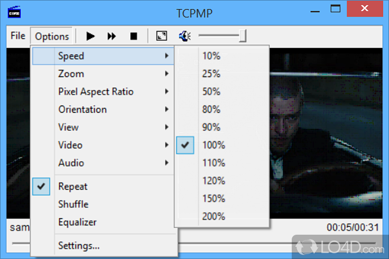 Configure video and audio options - Screenshot of TCPMP