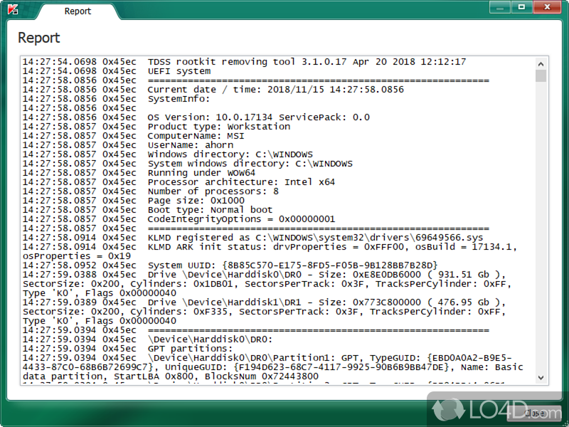 Scan the driver digital signatures - Screenshot of TDSSKiller