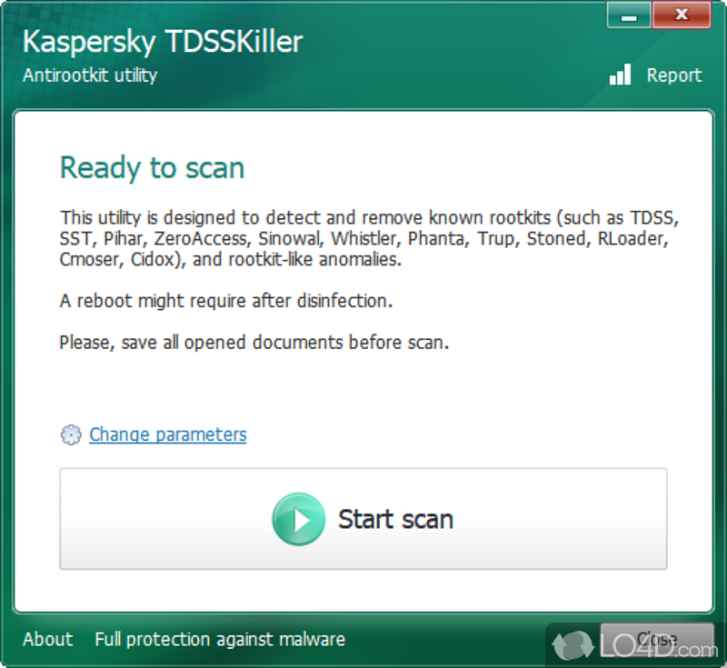 Remove malware belonging to the family Rootkit - Screenshot of TDSSKiller