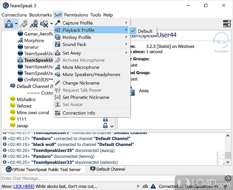 Choose how and when to talk - Screenshot of TeamSpeak Client