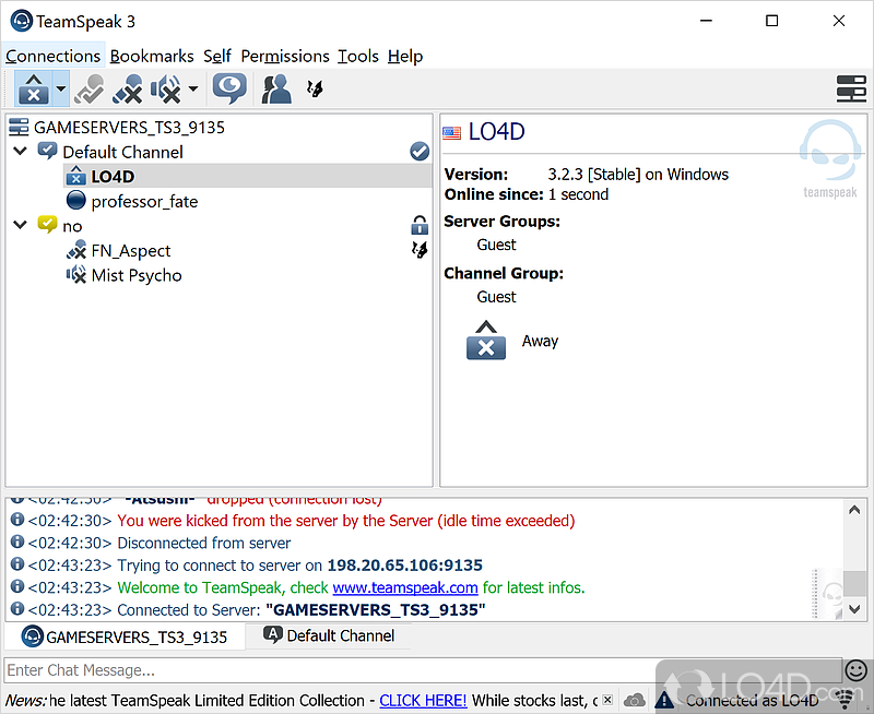 Create a virtual identity and connect to a server to chat with friends - Screenshot of TeamSpeak Client