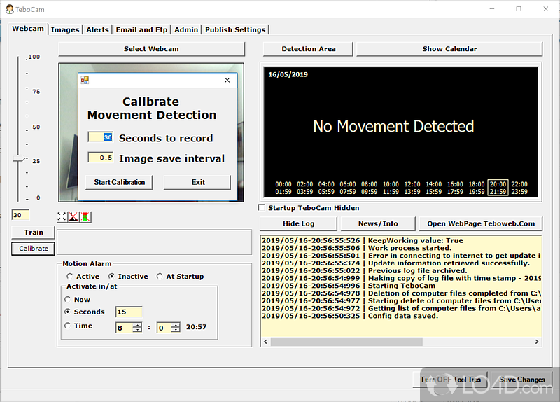 Monitor property with a movement sensitive security system - Screenshot of TeboCam