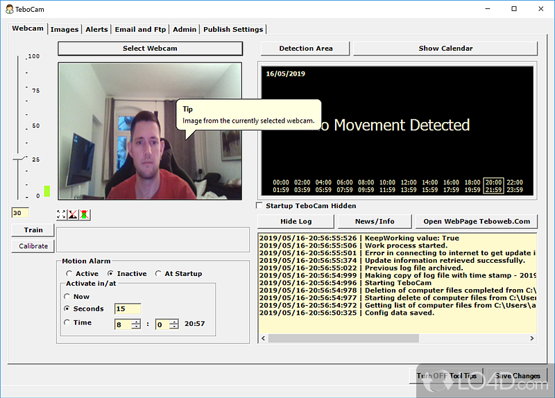 Enables you to monitor house with great ease and support for up to nine USB or IP cameras - Screenshot of TeboCam