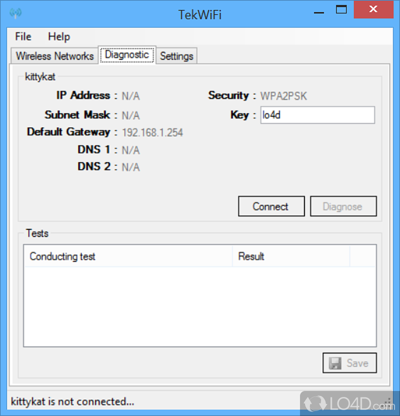 View WiFi networks and analyze your wireless connection - Screenshot of TekWiFi