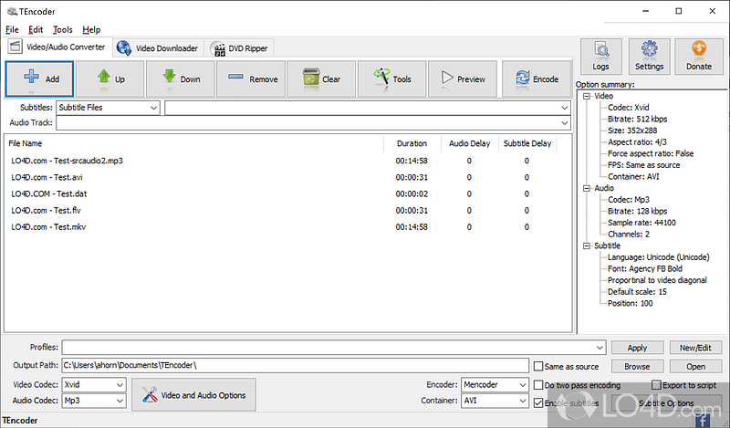 Powerful program that helps you convert video and audio files to a wide range of file formats - Screenshot of TEncoder