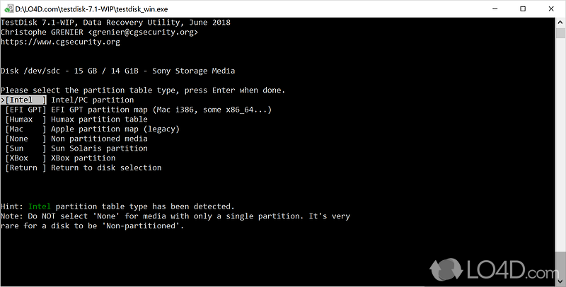 32-bit data recovery program - Screenshot of TestDisk 32-bit