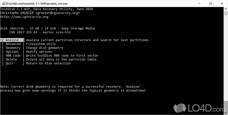 TestDisk 32-bit: User interface - Screenshot of TestDisk 32-bit