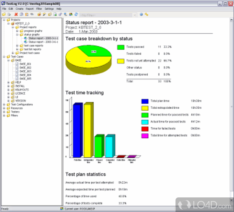 TestLog: User interface - Screenshot of TestLog