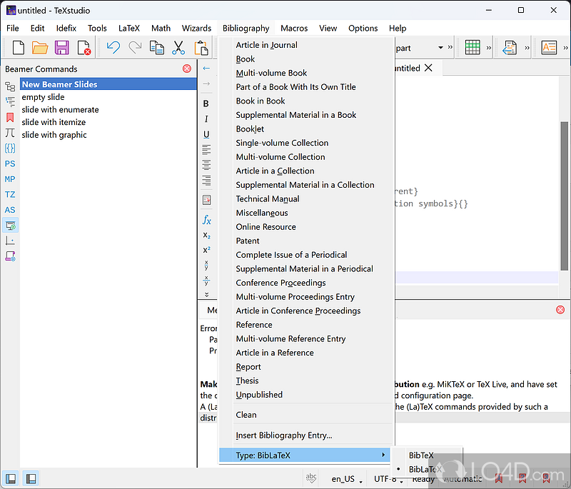 TeXstudio: Bookmarks - Screenshot of TeXstudio