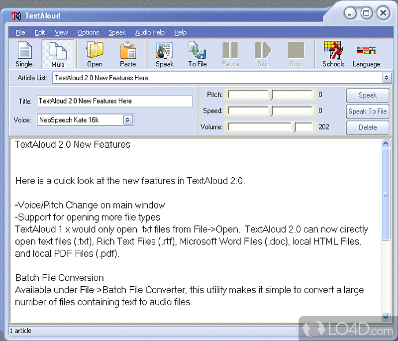 Text to speech program to convert documents to audio - Screenshot of TextAloud