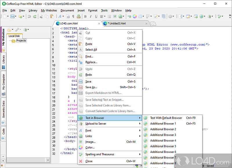 A large number of tools - Screenshot of The Free HTML Editor