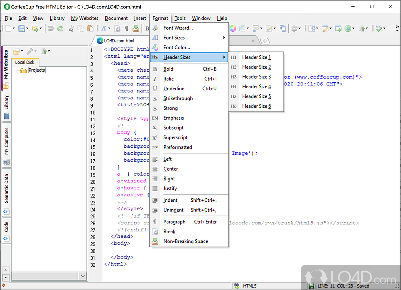 The Free HTML Editor screenshot