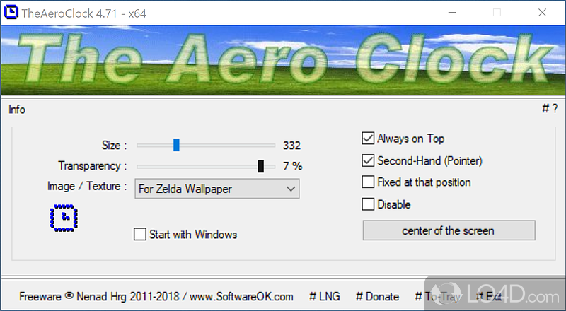 TheAeroClock: User interface - Screenshot of TheAeroClock