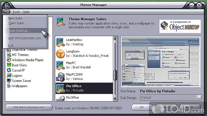 Manage and install themes and screensavers - Screenshot of Theme Manager