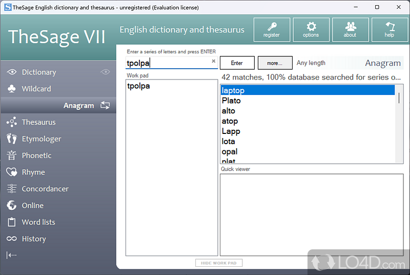 Search different words and synonyms in English - Screenshot of TheSage
