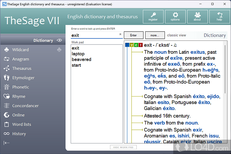 Search for definitions, synonyms, antonyms, attributes - Screenshot of TheSage