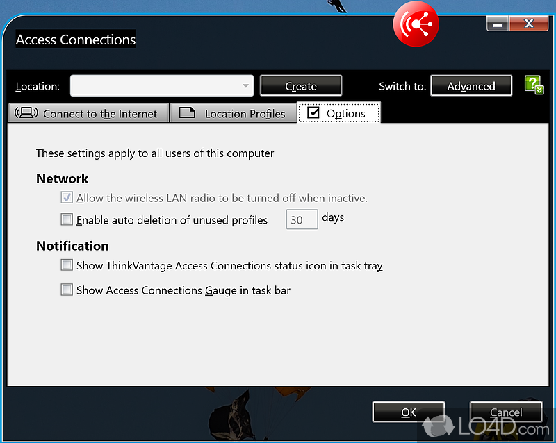 ThinkVantage Access Connections: Advanced tools - Screenshot of ThinkVantage Access Connections