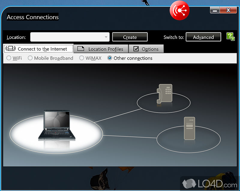 Connectivity assistant that can configure and enhance the network and Internet settings according to needs and preferences - Screenshot of ThinkVantage Access Connections