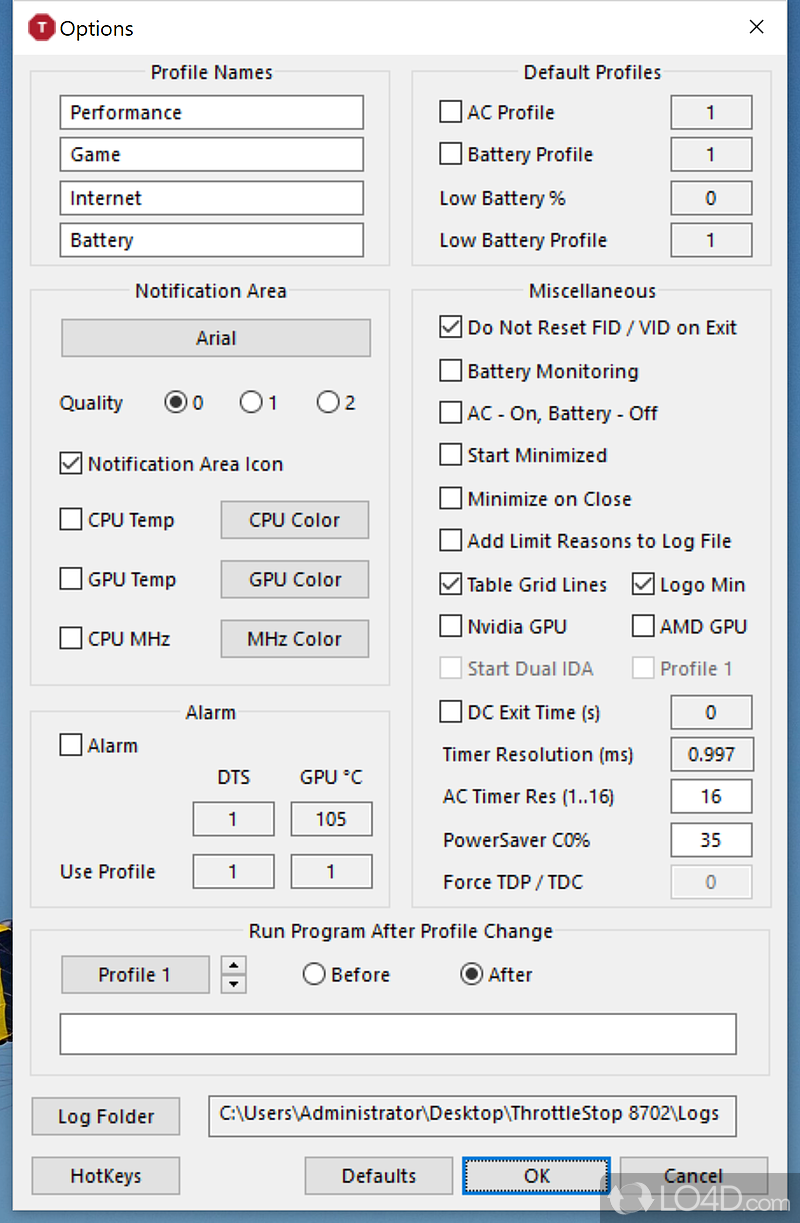 An extensive set of features - Screenshot of ThrottleStop