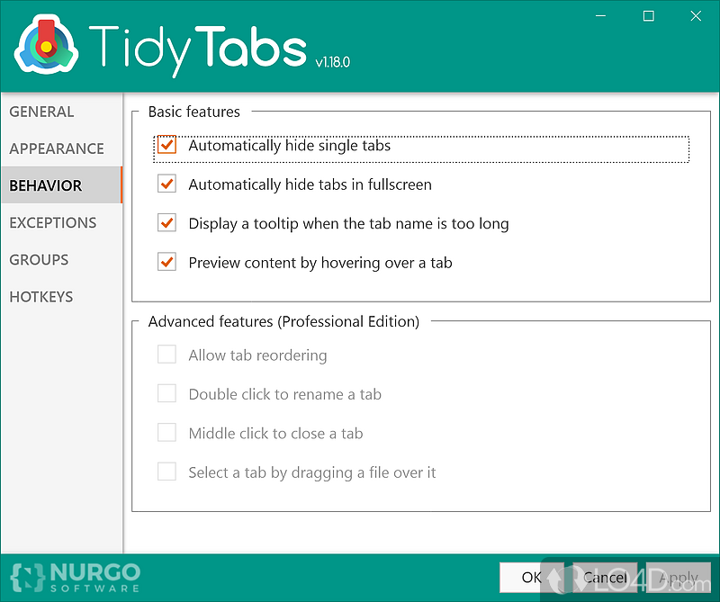 Enables you to arrange your tabs as you deem fit - Screenshot of TidyTabs