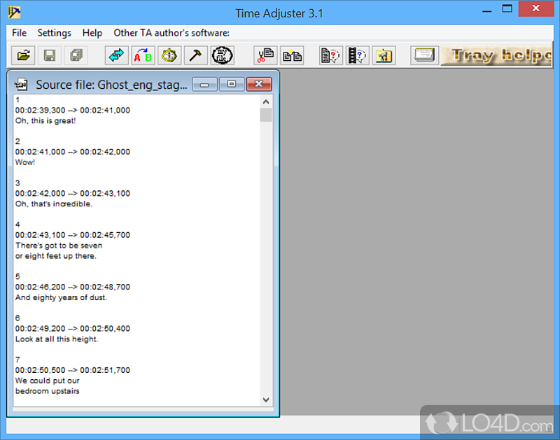 Powerful tool that helps you easily synchronize movie subtitles, split - Screenshot of Time Adjuster