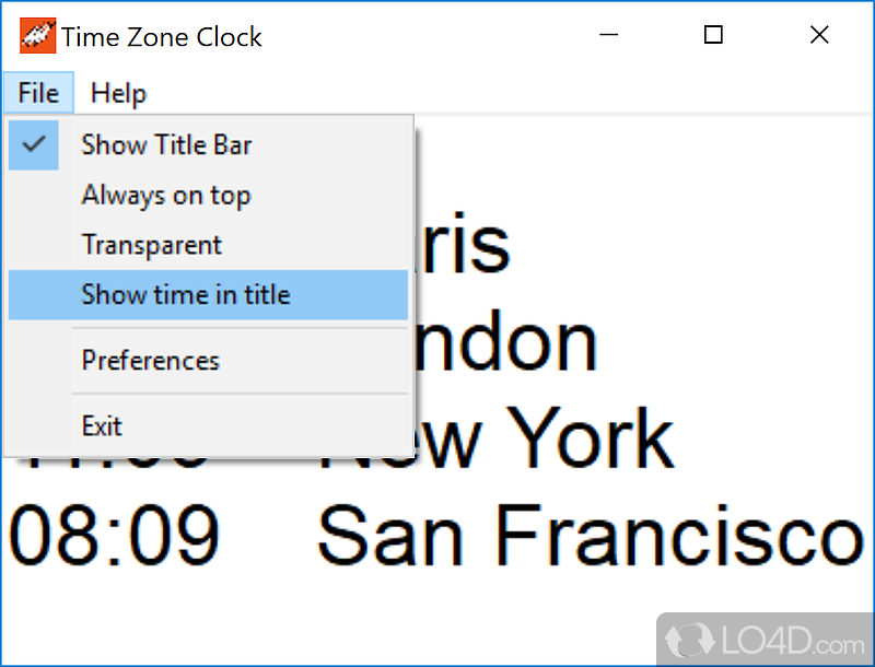 Time Zone Clock will show you the local time of over 300 cities around the world - Screenshot of Time Zones Clock