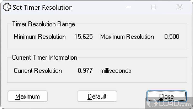 Easily change resolution of your default Windows OS timer - Screenshot of Timer Resolution