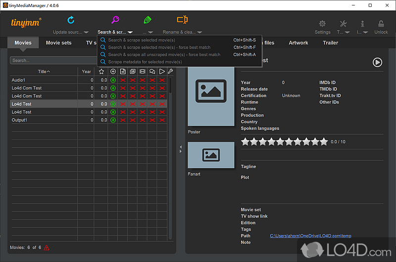 tinyMediaManager: Movie set options - Screenshot of tinyMediaManager