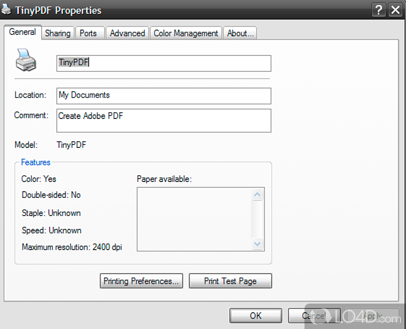Create quality Adobe PDF files for without using Acrobat - Screenshot of TinyPDF
