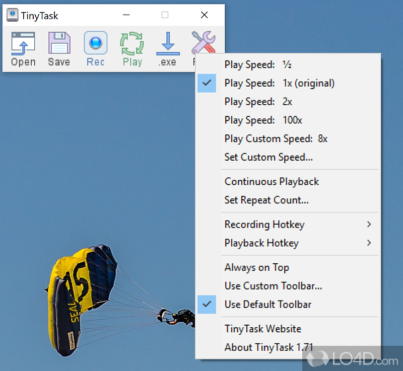 Record screen activities and repeat actions - Screenshot of TinyTask
