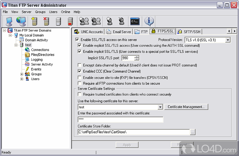 Secure multi-threaded FTP Server for Windows - Screenshot of Titan FTP Server