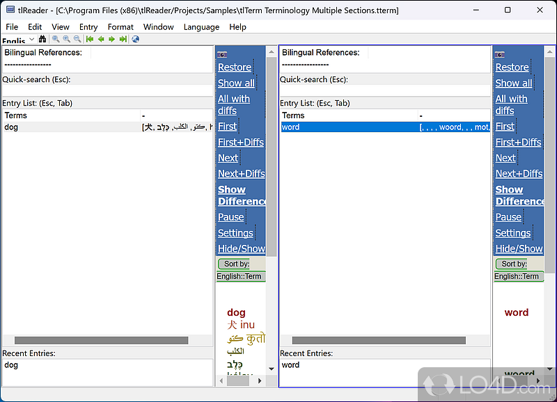 View or read TLex and tlTerm database files - Screenshot of tlReader