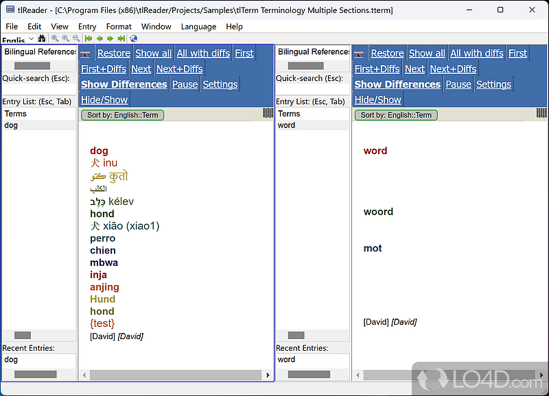 View the content of TLex, tlTerm and tlDatabase files - Screenshot of tlReader